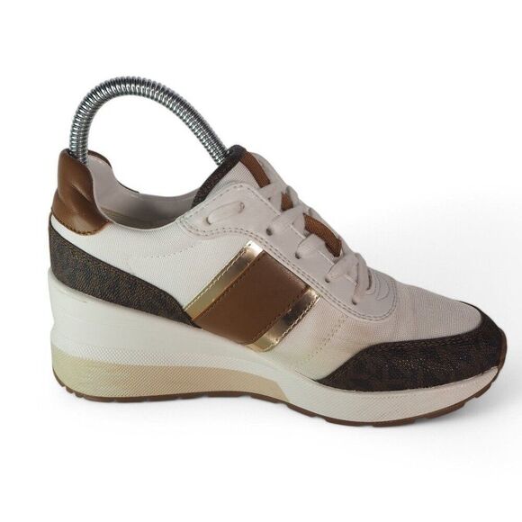 Michael Kors Semi Lux Mabel Hidden Wedge Trainers Brown 43F1MBFSCB Women's 6M - Picture 7 of 11